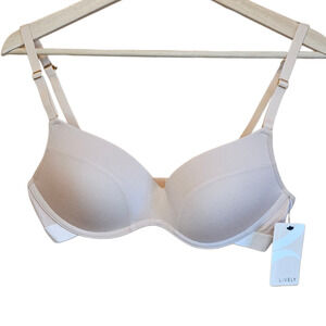 NEW! LIVELY Women's T-Almond Pink No-Wire Stripe Mesh Bralette Bra 34C NWT